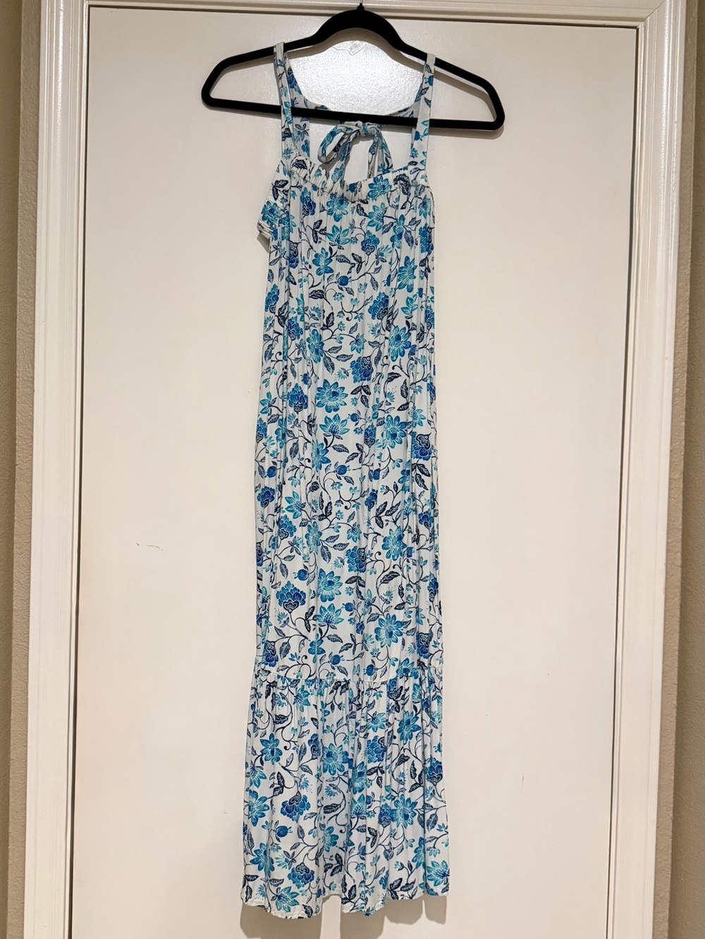 Old Navy White Maxi Dress with Blue Floral Print